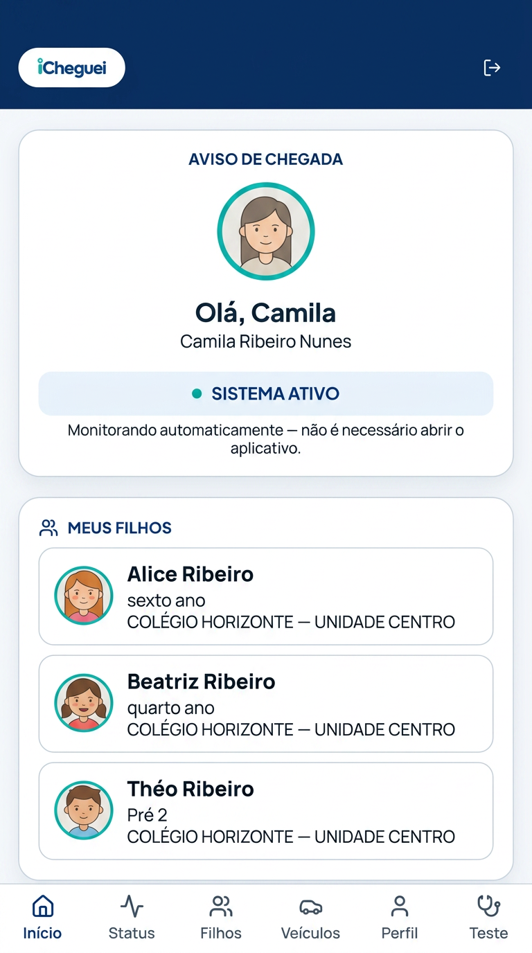 Tela real do aplicativo iCheguei do responsável